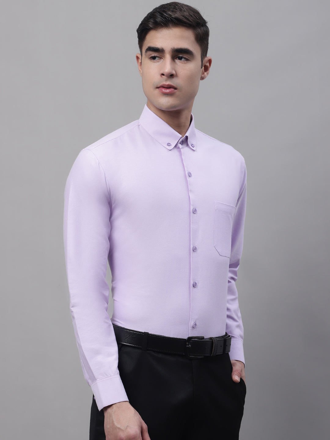 Men's Light Purple Cotton Solid Formal Shirt