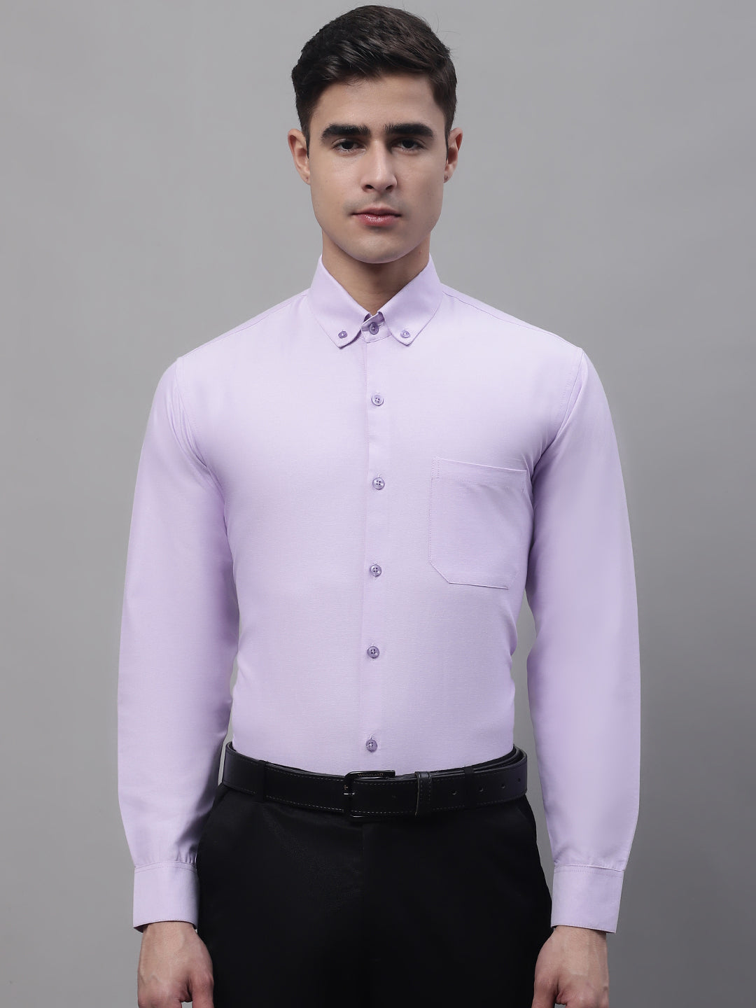 Men's Light Purple Cotton Solid Formal Shirt