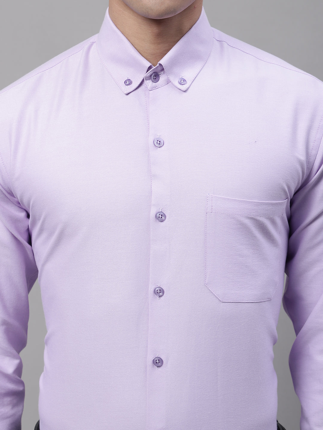 Men's Light Purple Cotton Solid Formal Shirt