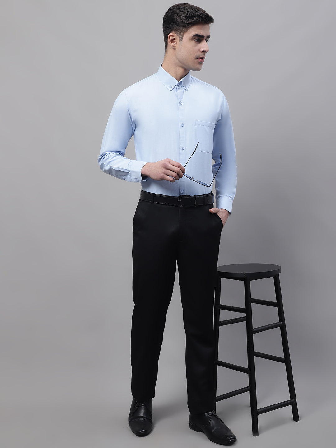 Men's Sky Blue Cotton Solid Formal Shirt