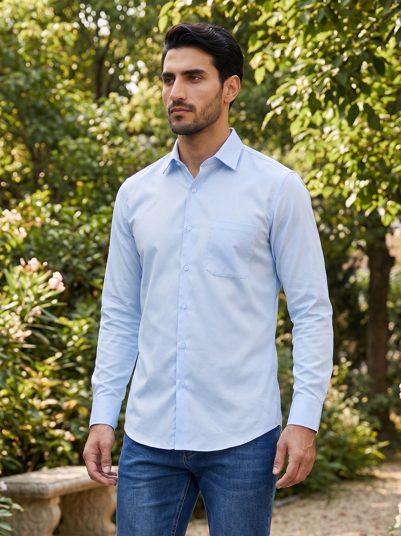 Men's Cotton Solid Casual Shirt ( RDSH 883Sky )