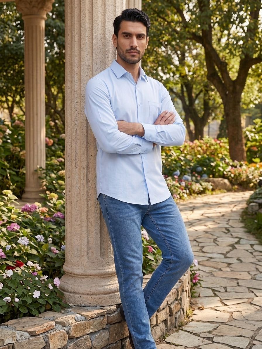 Men's Cotton Solid Casual Shirt ( RDSH 883Sky )