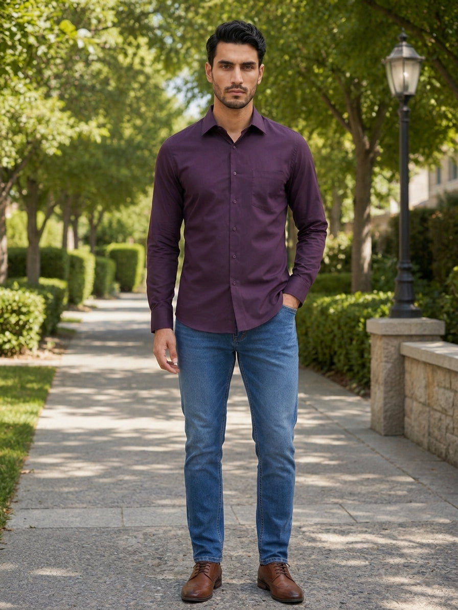 Men's Cotton Solid Casual Shirt ( RDSH 883Wine )