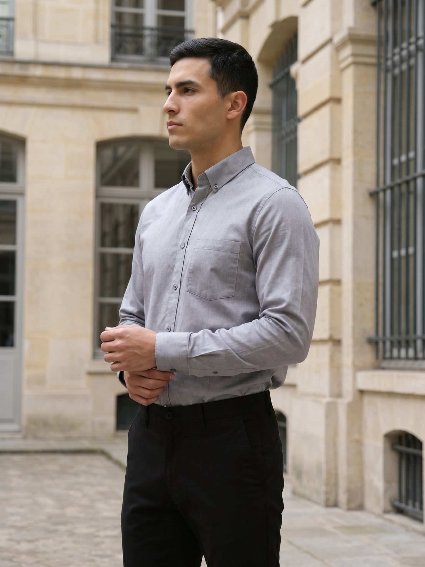 Men Regular Fit Solid Button-Down Collar Formal Shirt ( RDSH 9042Grey )