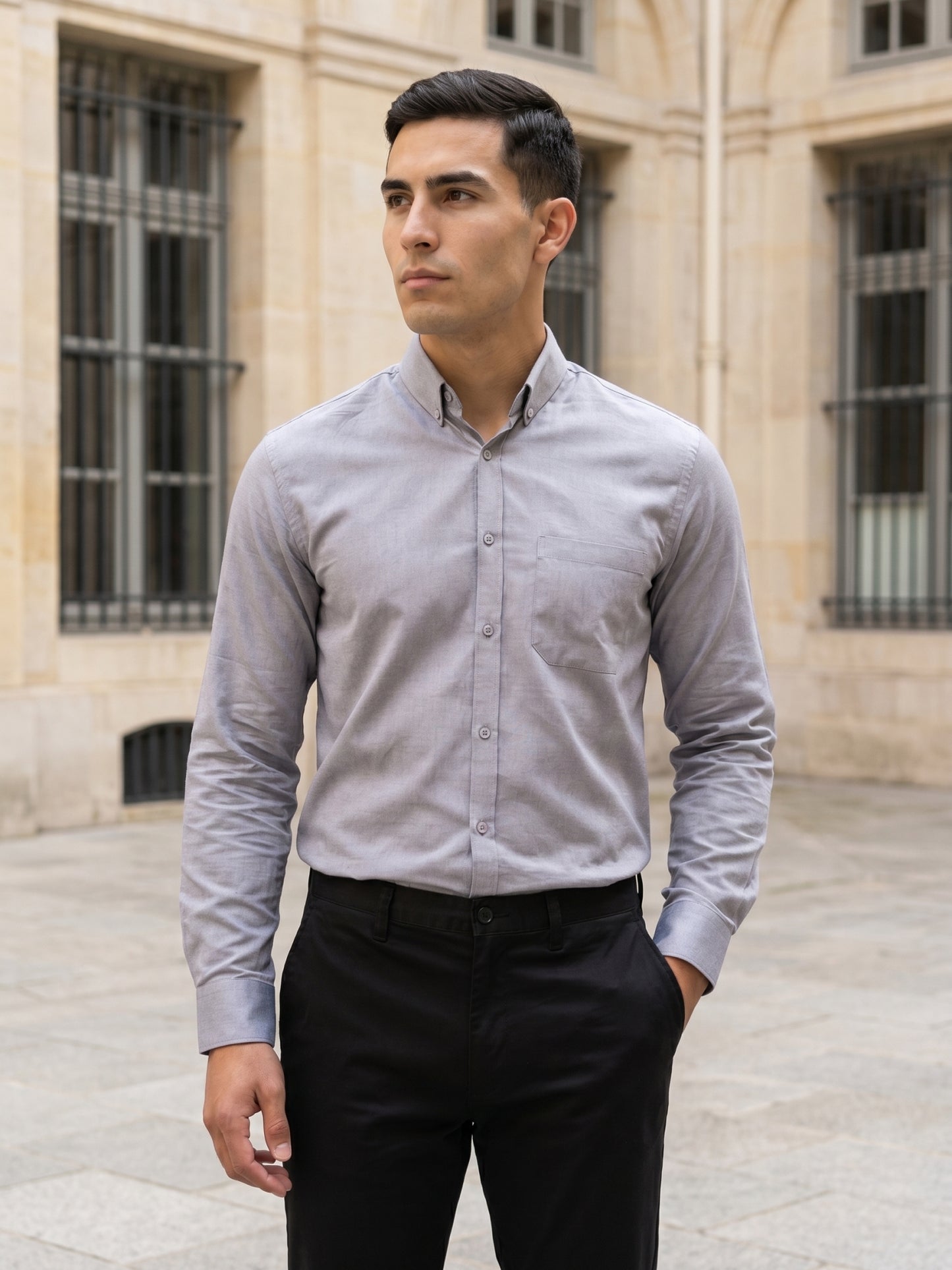Men Regular Fit Solid Button-Down Collar Formal Shirt ( RDSH 9042Grey )