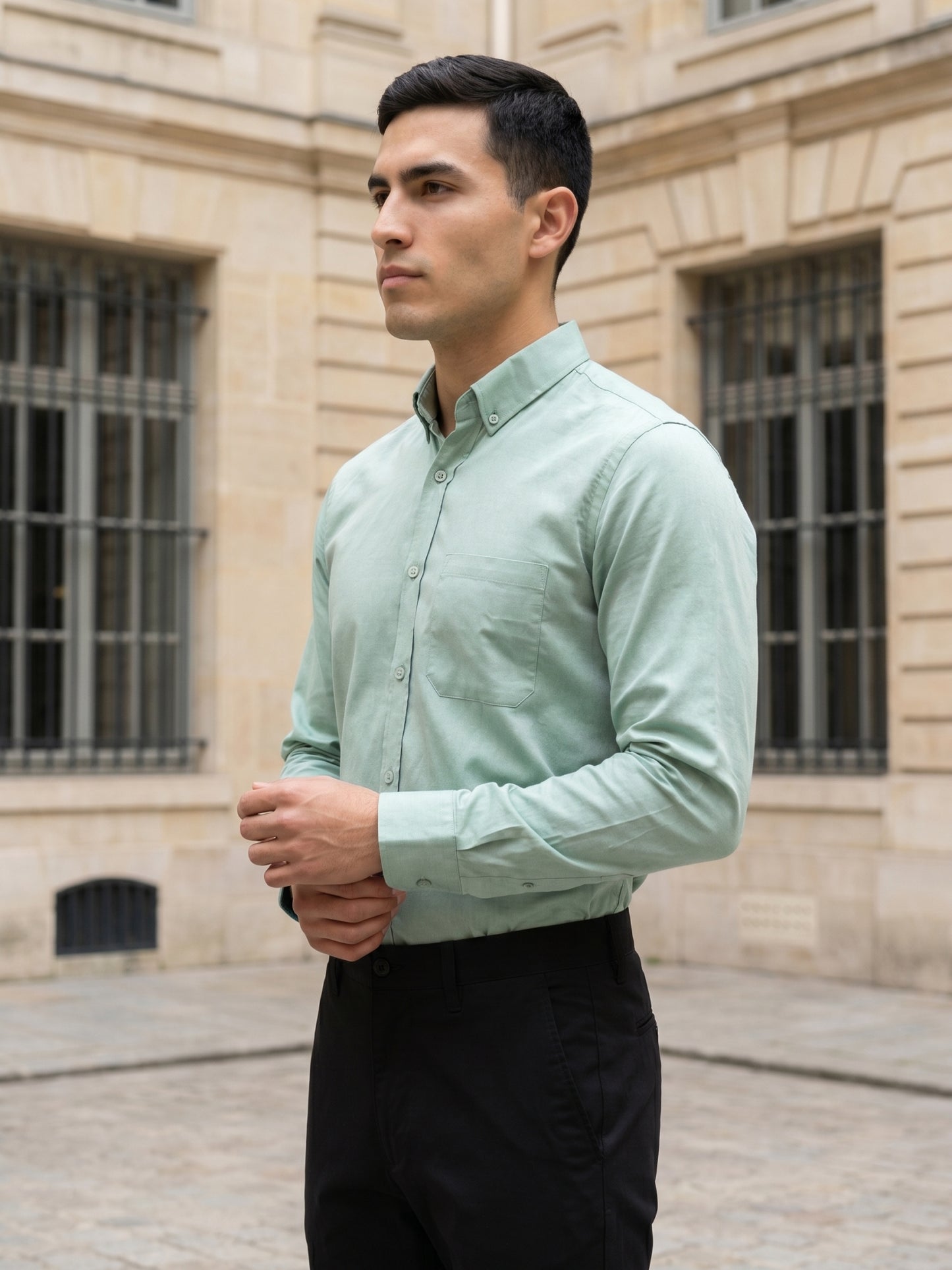 Men Regular Fit Solid Button-Down Collar Formal Shirt ( RDSH 9042Pista )