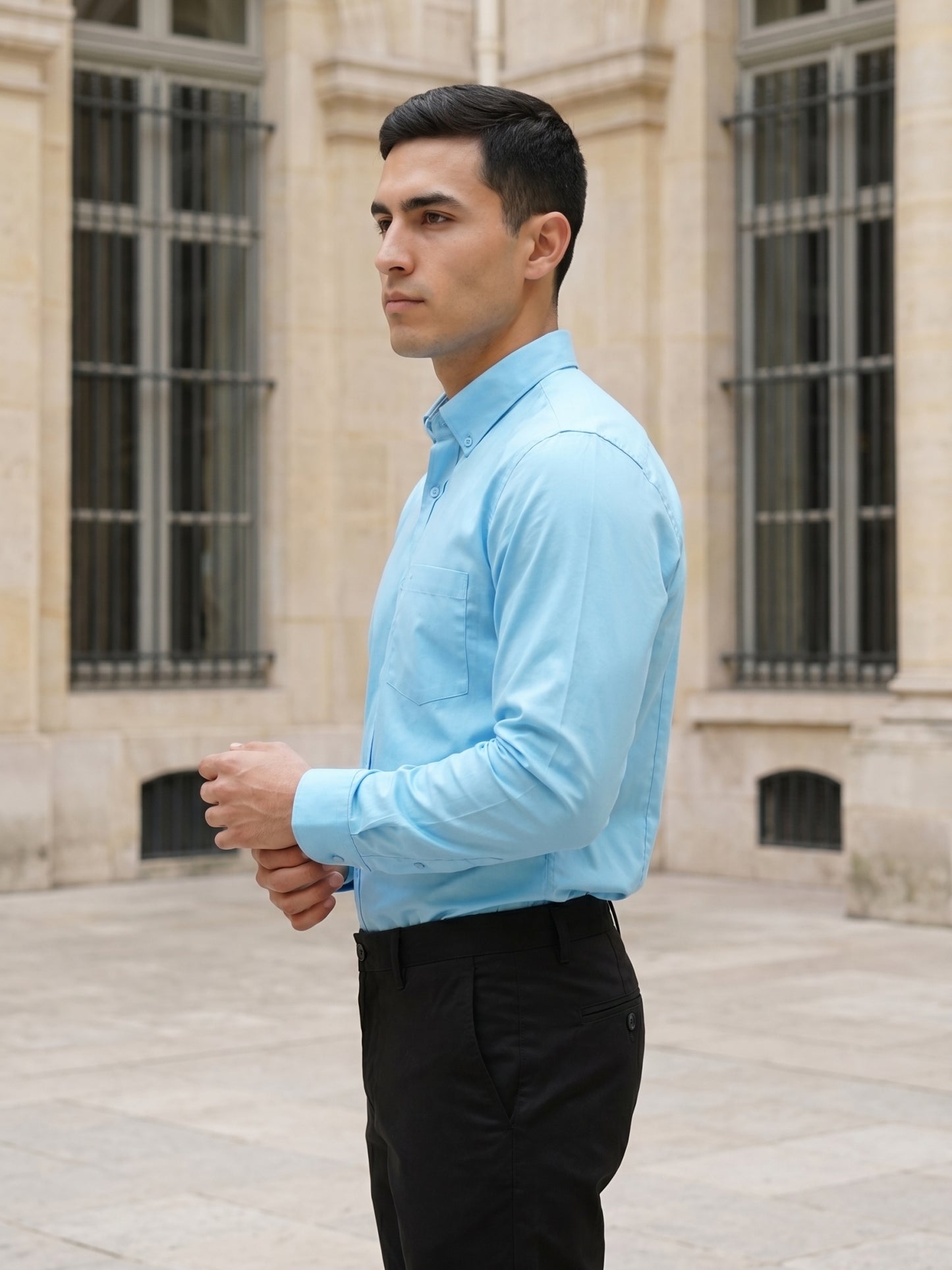 Men Regular Fit Solid Button-Down Collar Formal Shirt ( RDSH 9042Sky )