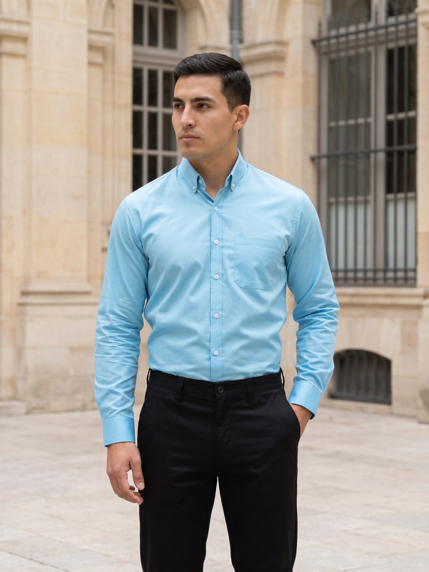 Men Regular Fit Solid Button-Down Collar Formal Shirt ( RDSH 9042Sky )
