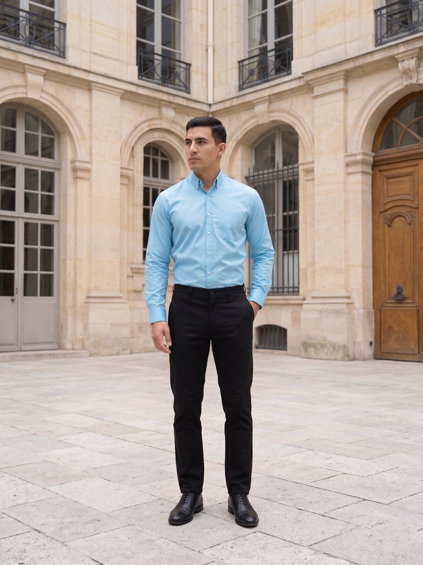 Men Regular Fit Solid Button-Down Collar Formal Shirt ( RDSH 9042Sky )