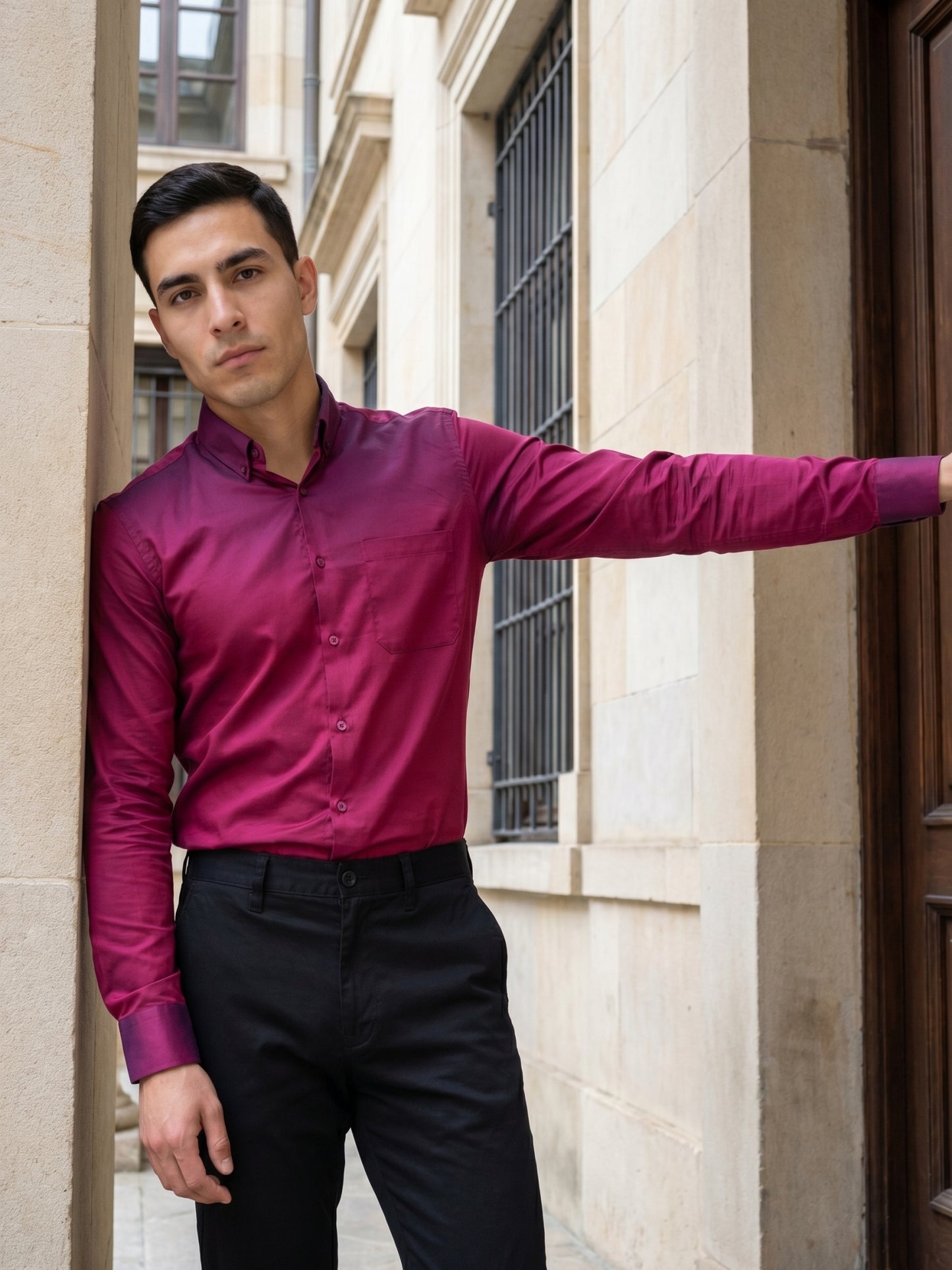 Men Regular Fit Solid Button-Down Collar Formal Shirt ( RDSH 9042Wine )