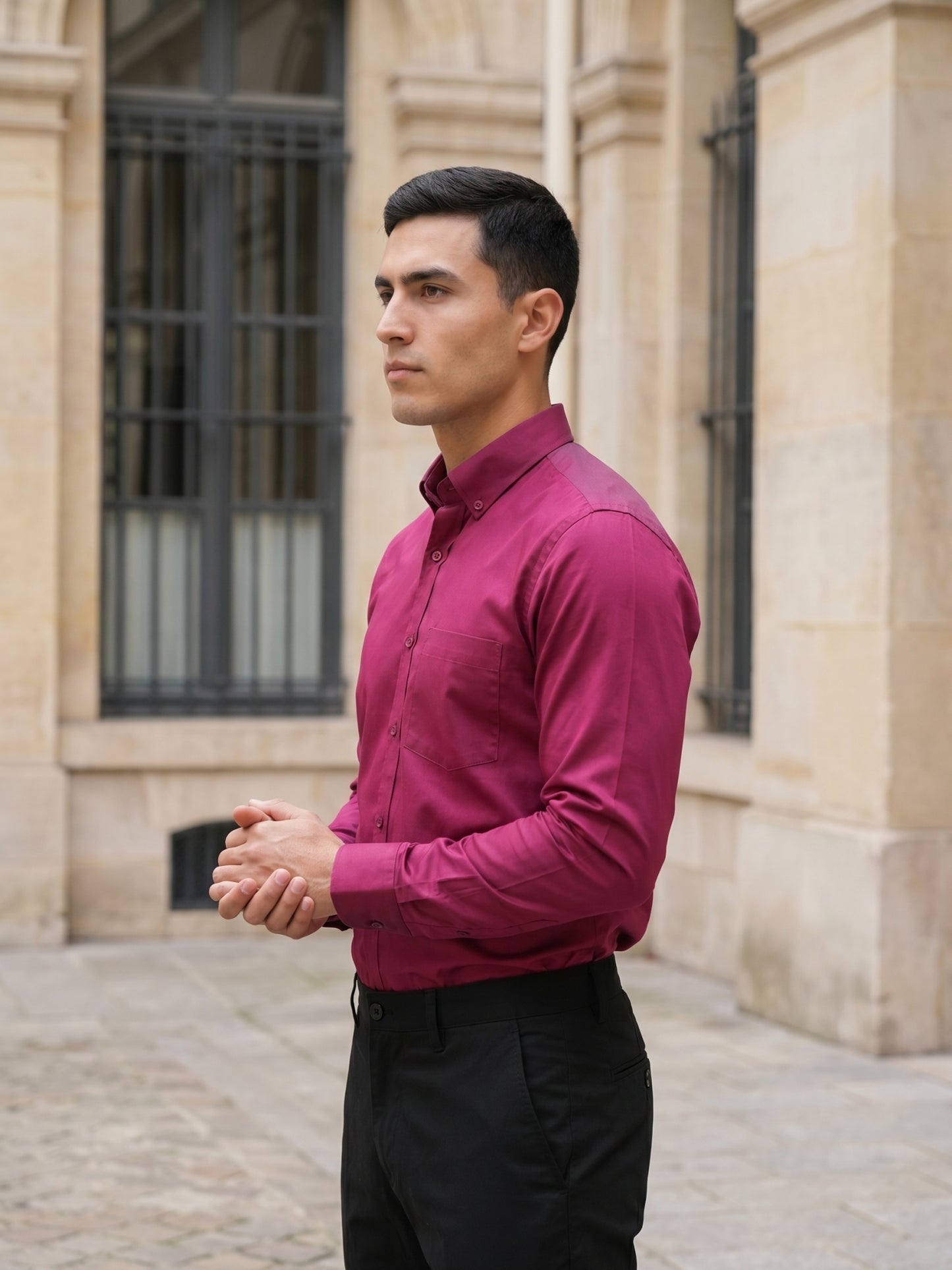 Men Regular Fit Solid Button-Down Collar Formal Shirt ( RDSH 9042Wine )