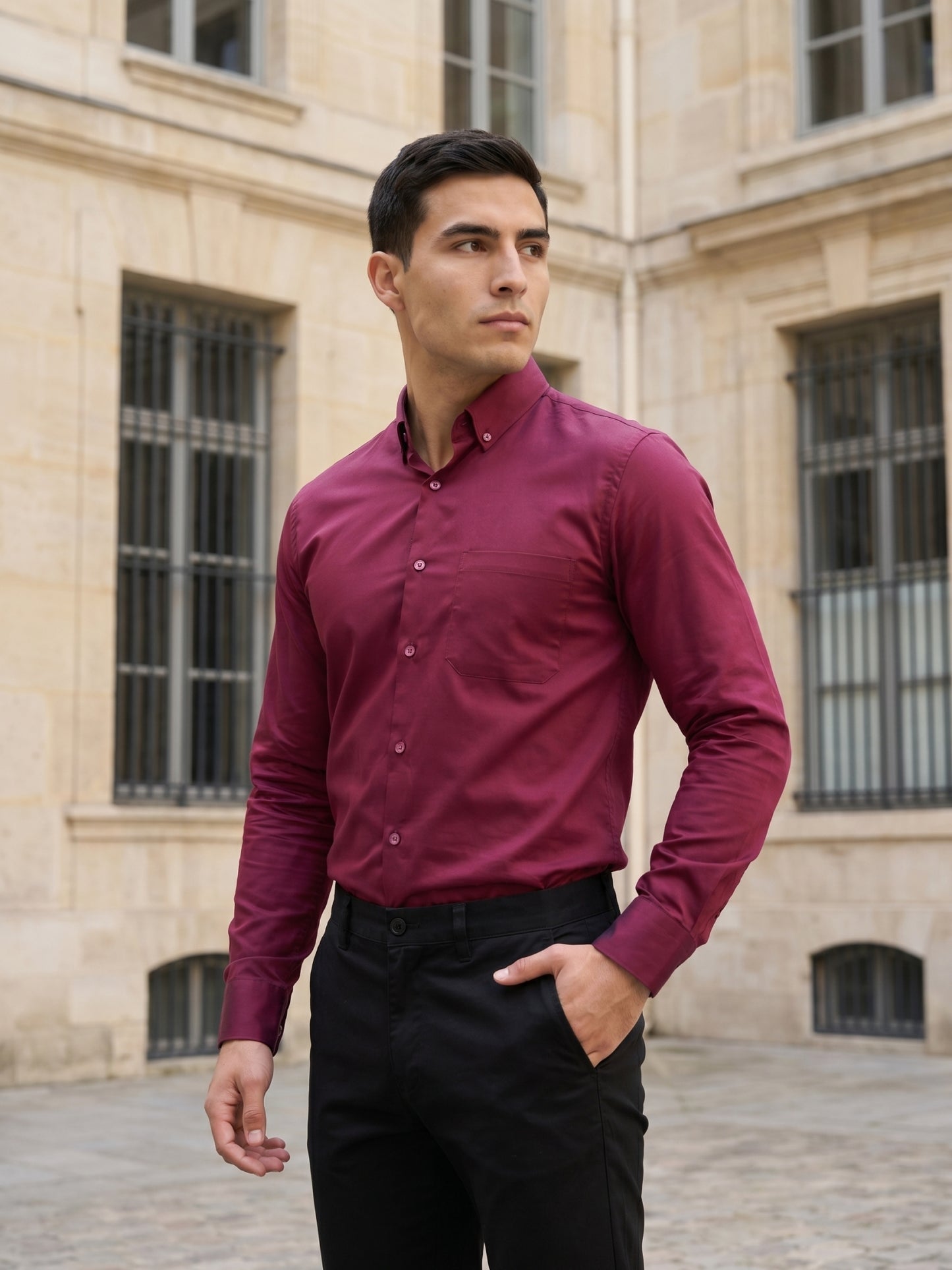Men Regular Fit Solid Button-Down Collar Formal Shirt ( RDSH 9042Wine )