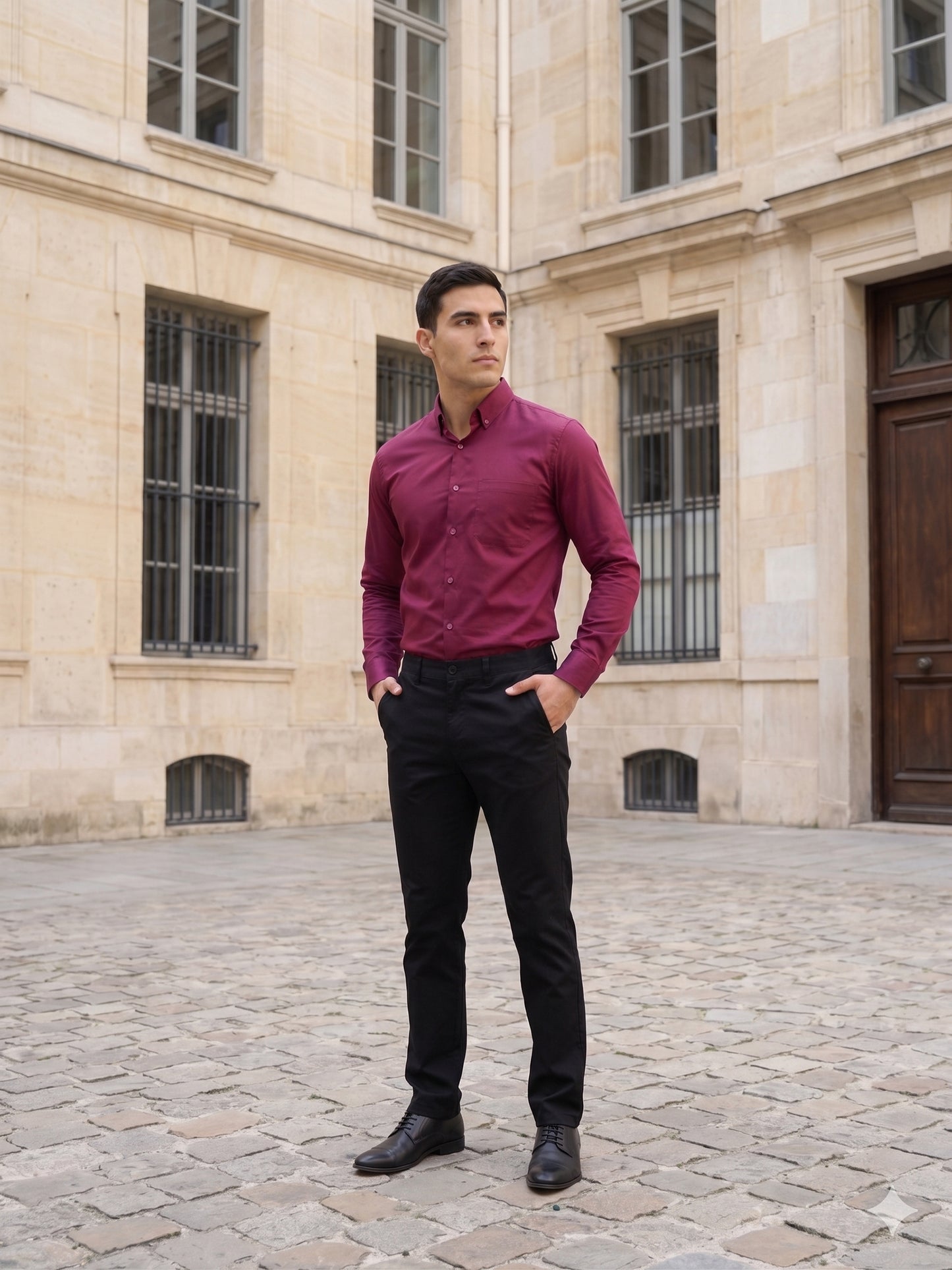 Men Regular Fit Solid Button-Down Collar Formal Shirt ( RDSH 9042Wine )