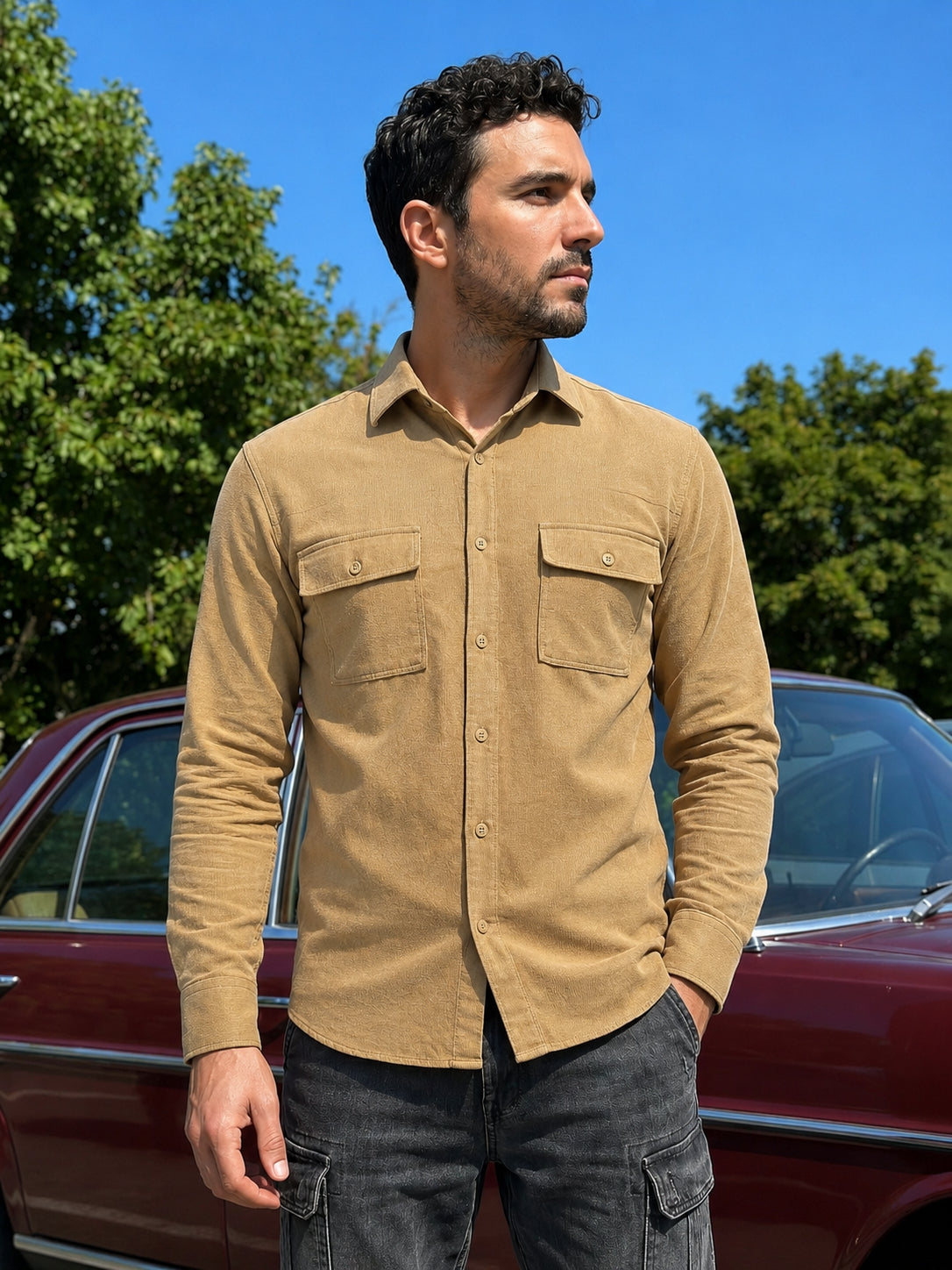 Men Standard Corduroy Cotton Shirt ( RDSH 925Beige )