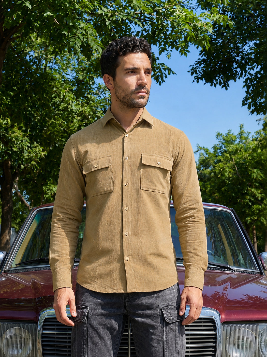 Men Standard Corduroy Cotton Shirt ( RDSH 925Beige )