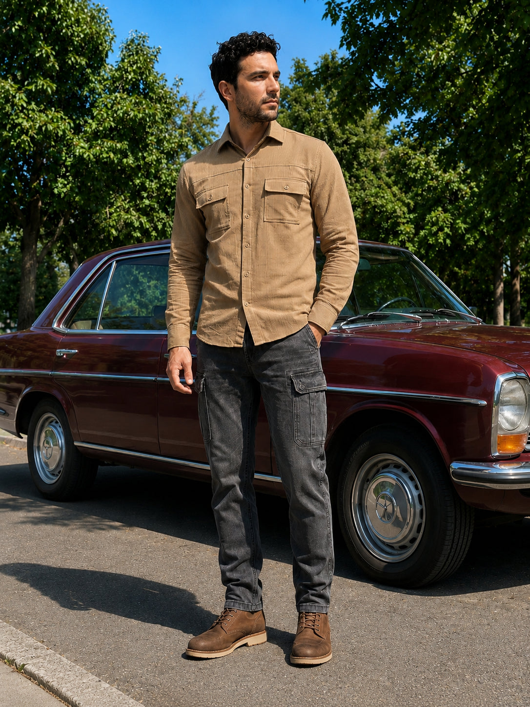 Men Standard Corduroy Cotton Shirt ( RDSH 925Beige )
