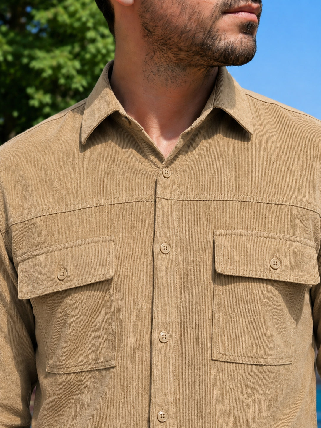 Men Standard Corduroy Cotton Shirt ( RDSH 925Beige )
