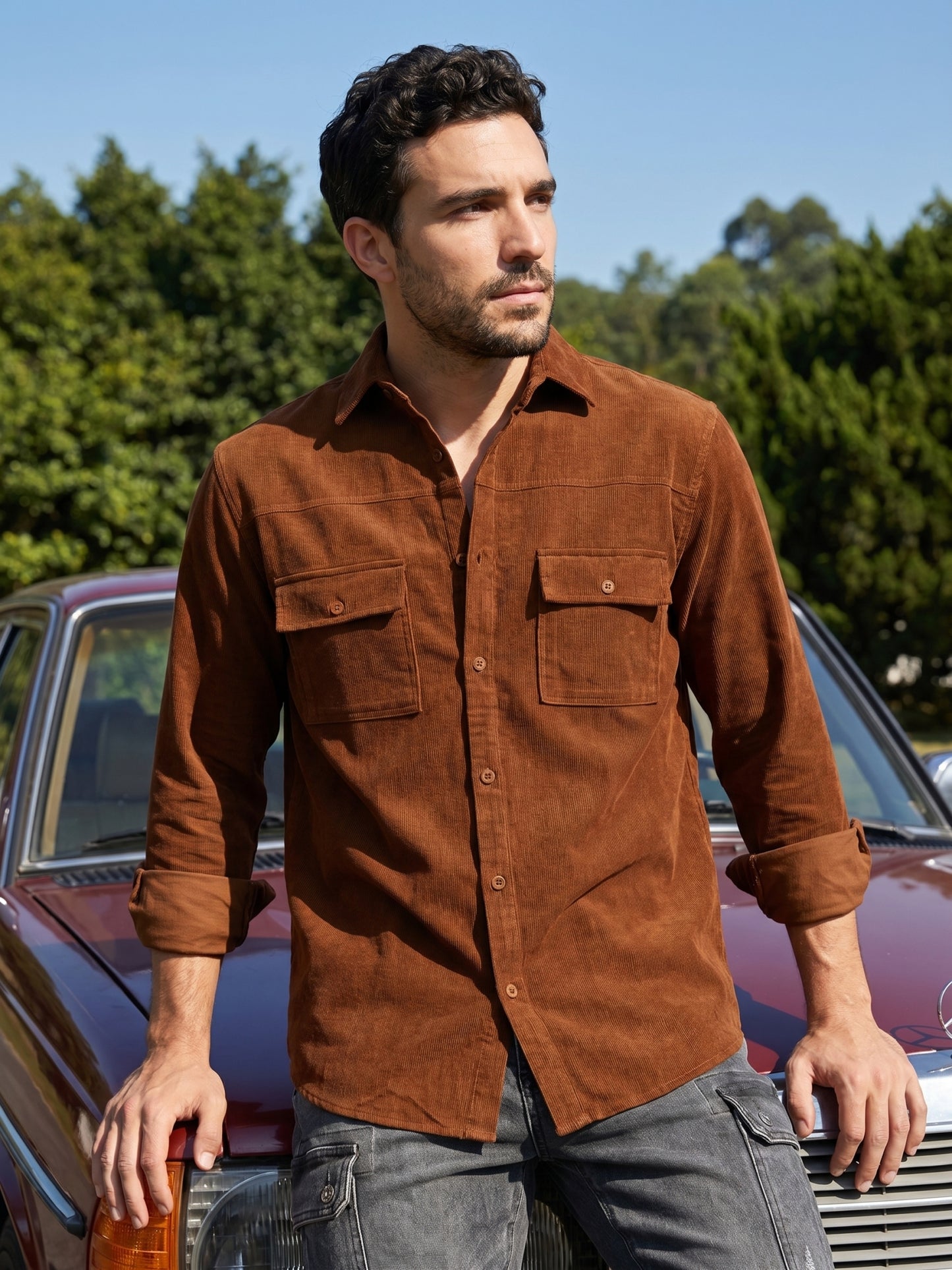 Men Standard Corduroy Cotton Shirt ( RDSH 925Brown )