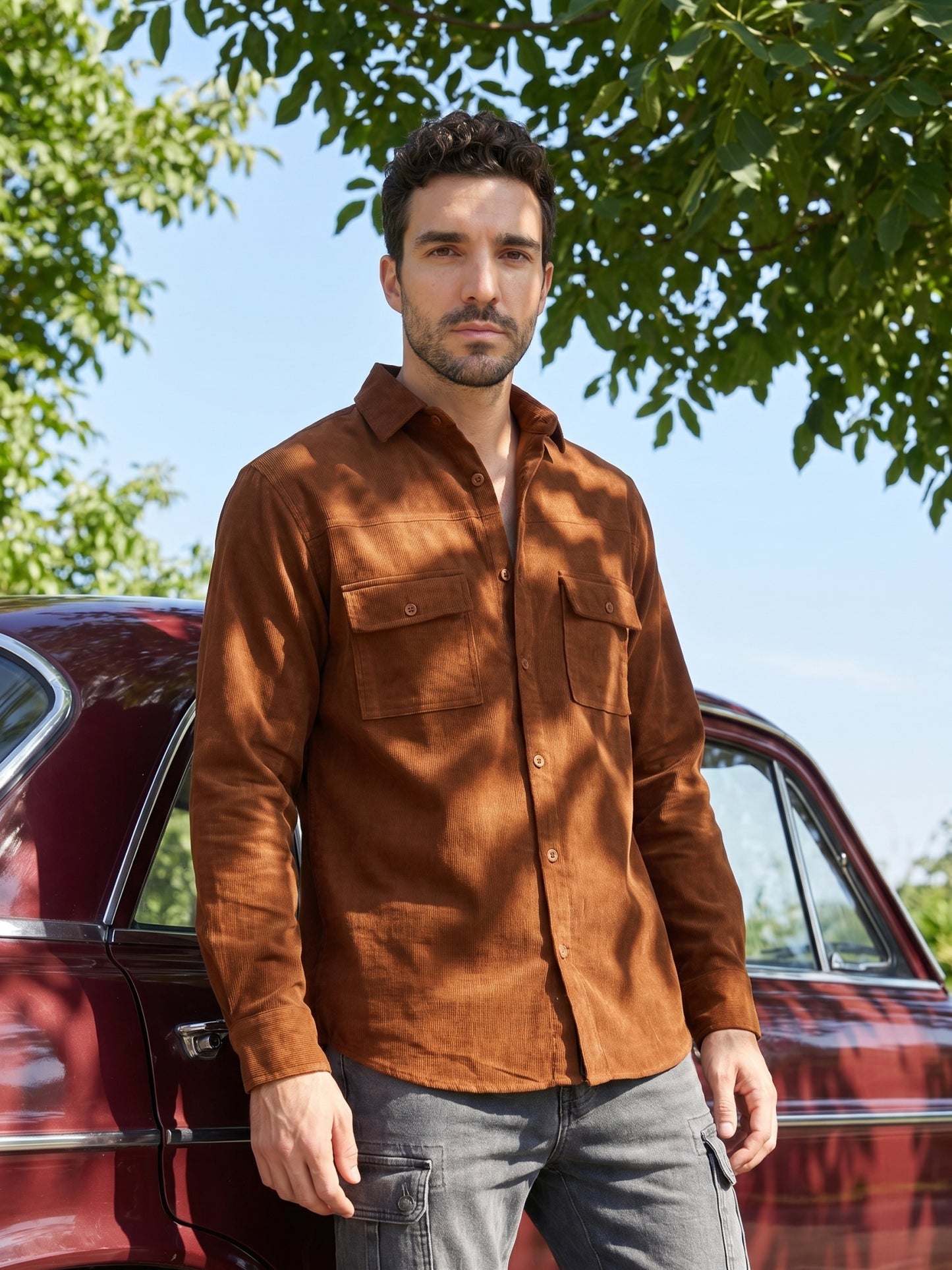 Men Standard Corduroy Cotton Shirt ( RDSH 925Brown )