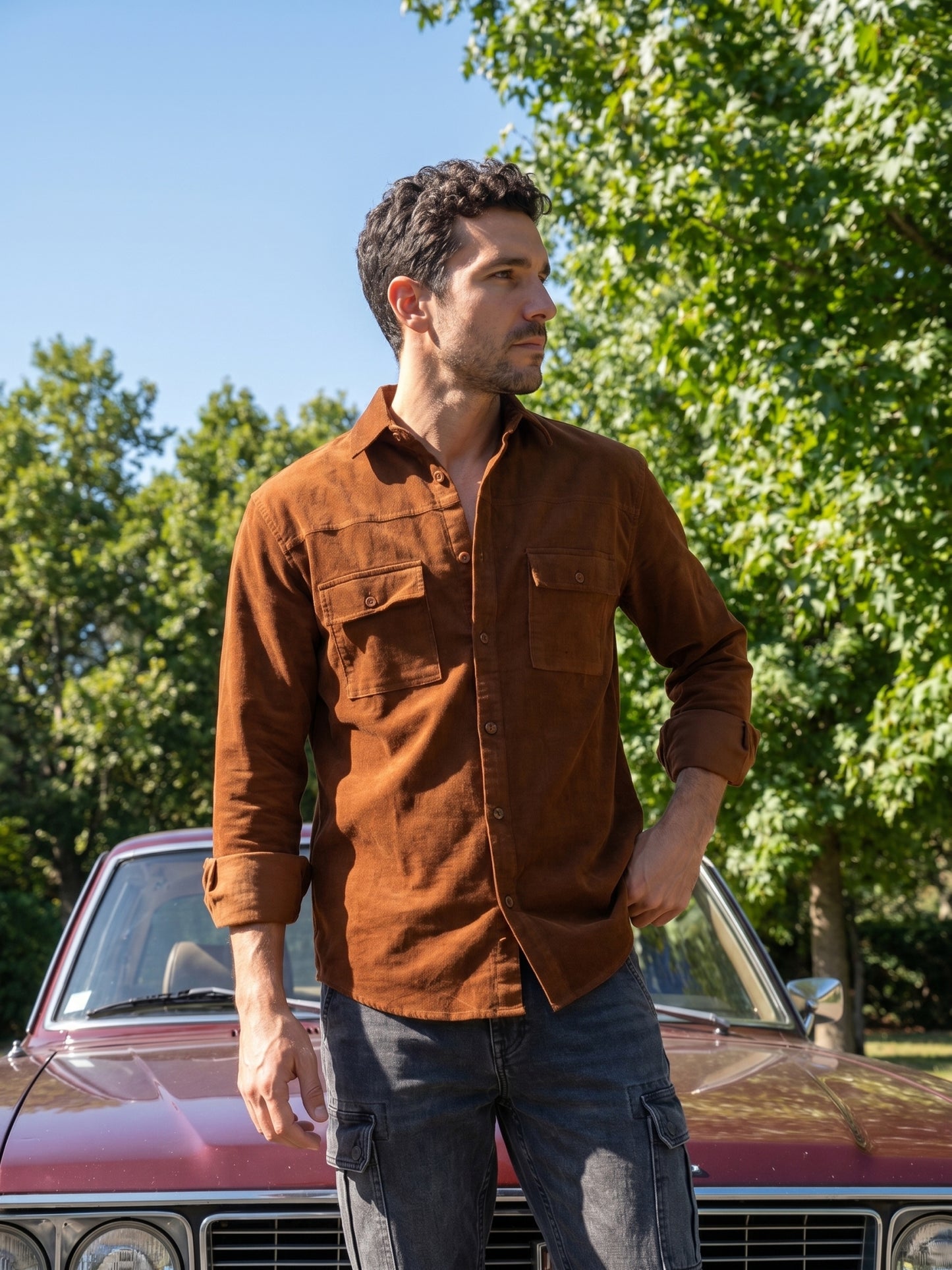 Men Standard Corduroy Cotton Shirt ( RDSH 925Brown )