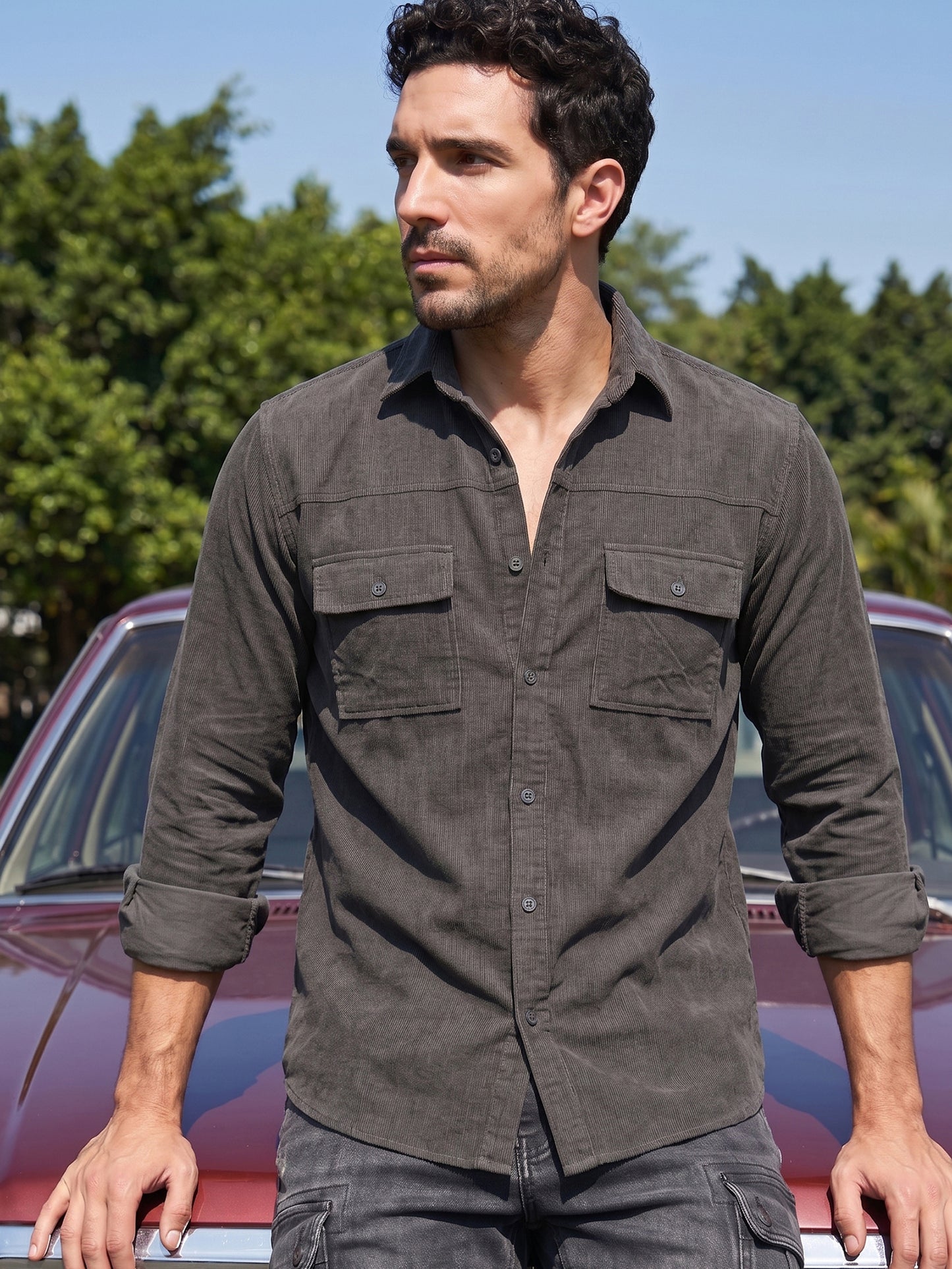 Men Standard Corduroy Cotton Shirt ( RDSH 925Grey )