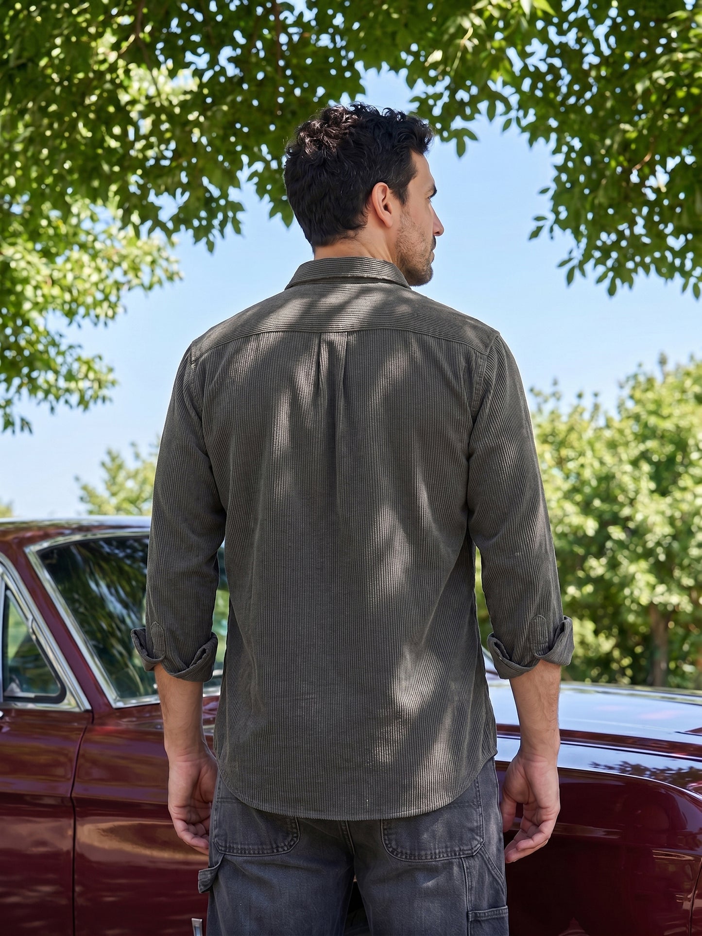 Men Standard Corduroy Cotton Shirt ( RDSH 925Grey )