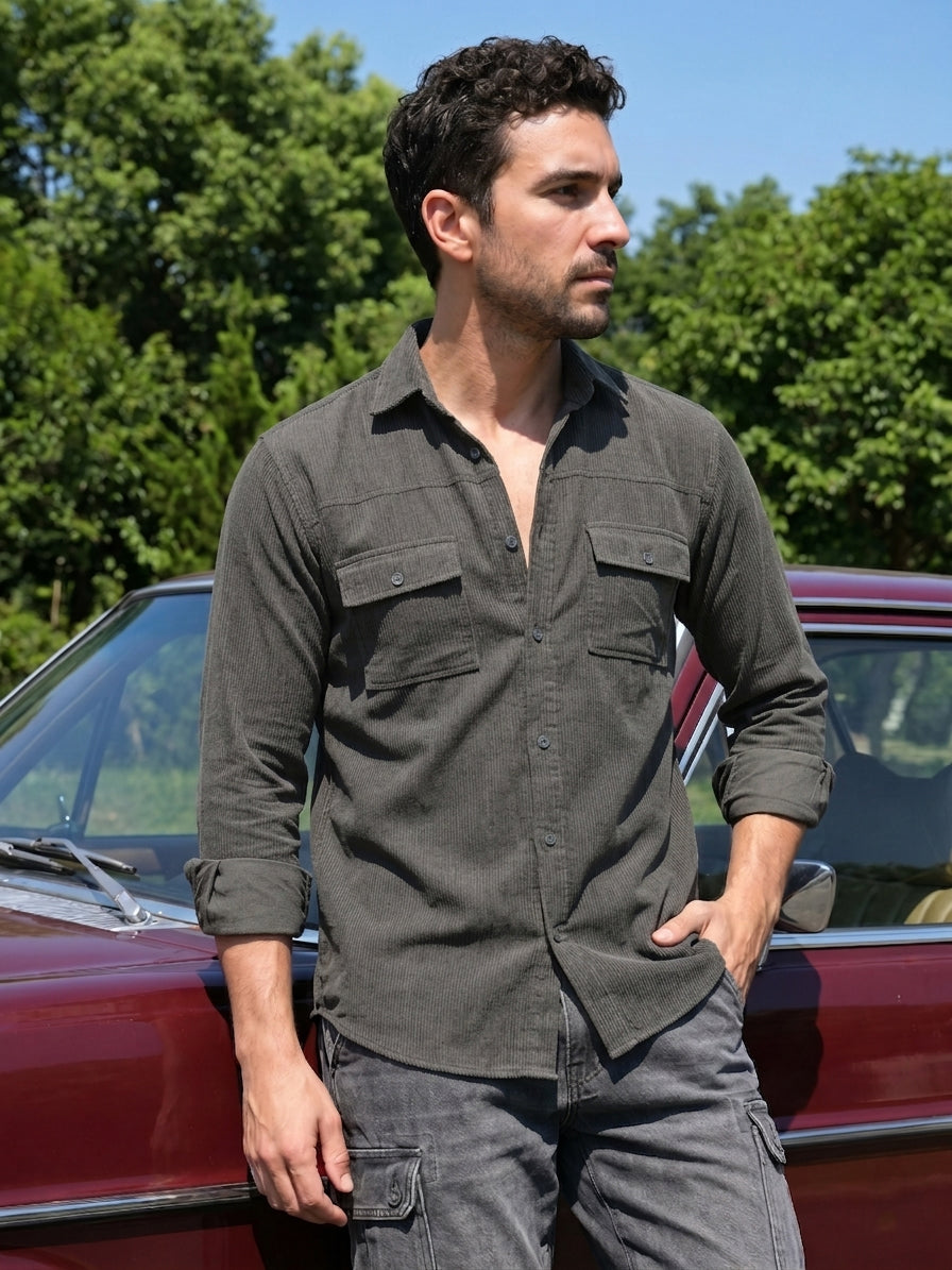 Men Standard Corduroy Cotton Shirt ( RDSH 925Grey )