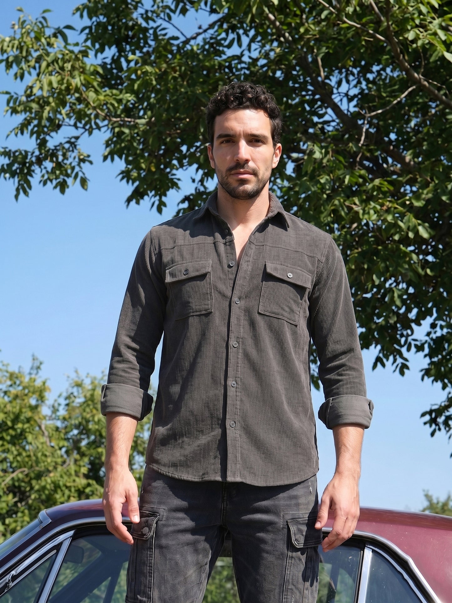 Men Standard Corduroy Cotton Shirt ( RDSH 925Grey )
