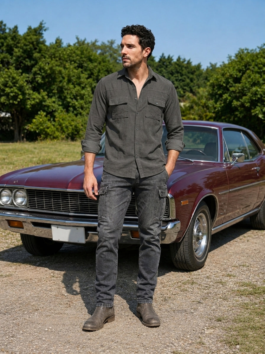 Men Standard Corduroy Cotton Shirt ( RDSH 925Grey )