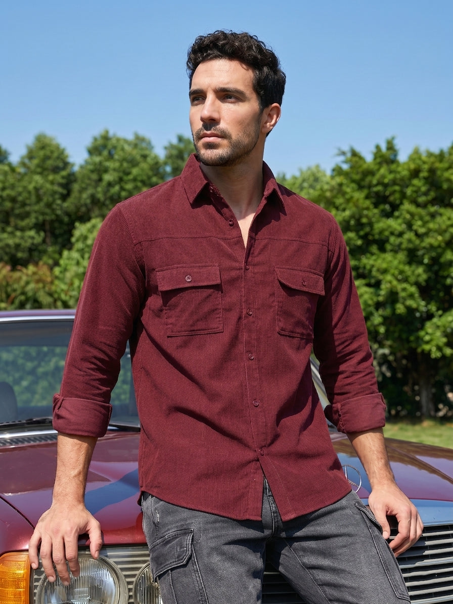 Men Standard Corduroy Cotton Shirt ( RDSH 925Maroon )