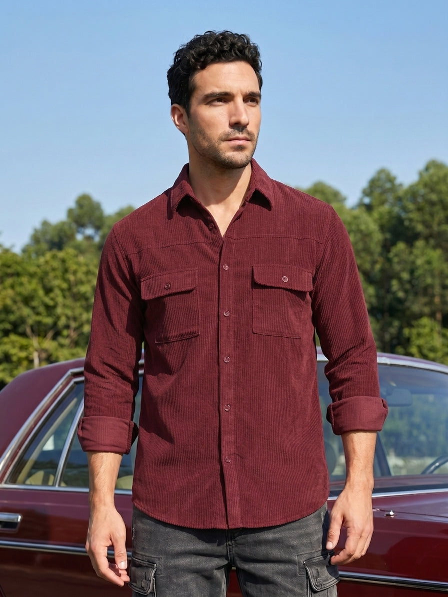 Men Standard Corduroy Cotton Shirt ( RDSH 925Maroon )