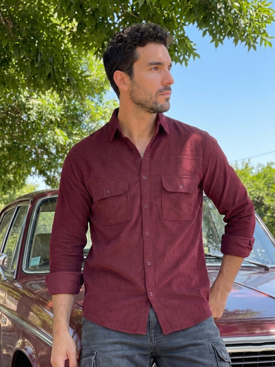 Men Standard Corduroy Cotton Shirt ( RDSH 925Maroon )