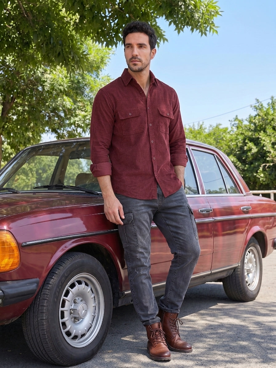 Men Standard Corduroy Cotton Shirt ( RDSH 925Maroon )