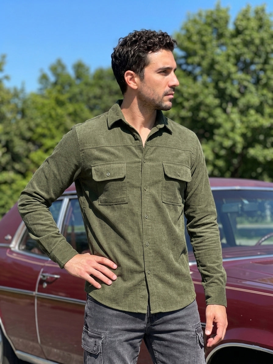 Men Standard Corduroy Cotton Shirt ( RDSH 925Pista )