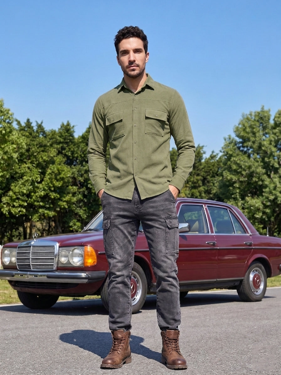 Men Standard Corduroy Cotton Shirt ( RDSH 925Pista )