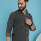Faded Cotton Denim Casual Shirt