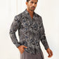 Grey Printed Spread Collar Cotton Curved Casual Shirt