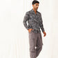 Grey Printed Spread Collar Cotton Curved Casual Shirt
