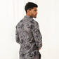 Grey Printed Spread Collar Cotton Curved Casual Shirt