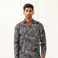 Grey Printed Spread Collar Cotton Curved Casual Shirt