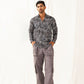 Grey Printed Spread Collar Cotton Curved Casual Shirt