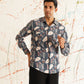 Printed Grey Spread Collar Cotton Curved Casual Shirt