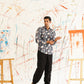 Printed Grey Spread Collar Cotton Curved Casual Shirt