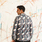 Printed Grey Spread Collar Cotton Curved Casual Shirt