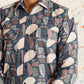 Printed Grey Spread Collar Cotton Curved Casual Shirt