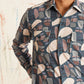 Printed Grey Spread Collar Cotton Curved Casual Shirt