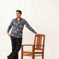Navy Blue Printed Spread Collar Cotton Curved Casual Shirt