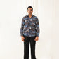 Navy Blue Printed Spread Collar Cotton Curved Casual Shirt