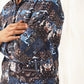 Navy Blue Printed Spread Collar Cotton Curved Casual Shirt