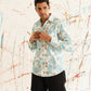 Sky Blue Printed Spread Collar Cotton Curved Casual Shirt